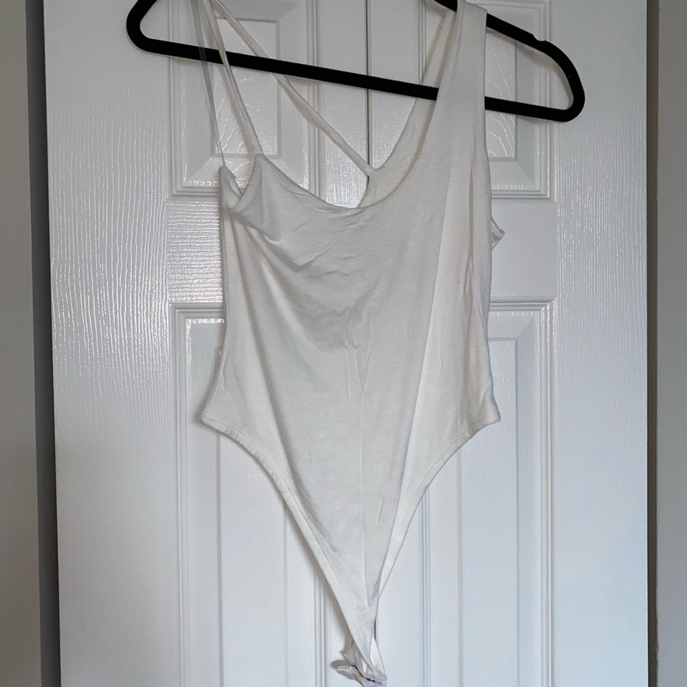 Asymmetrical white bodysuit